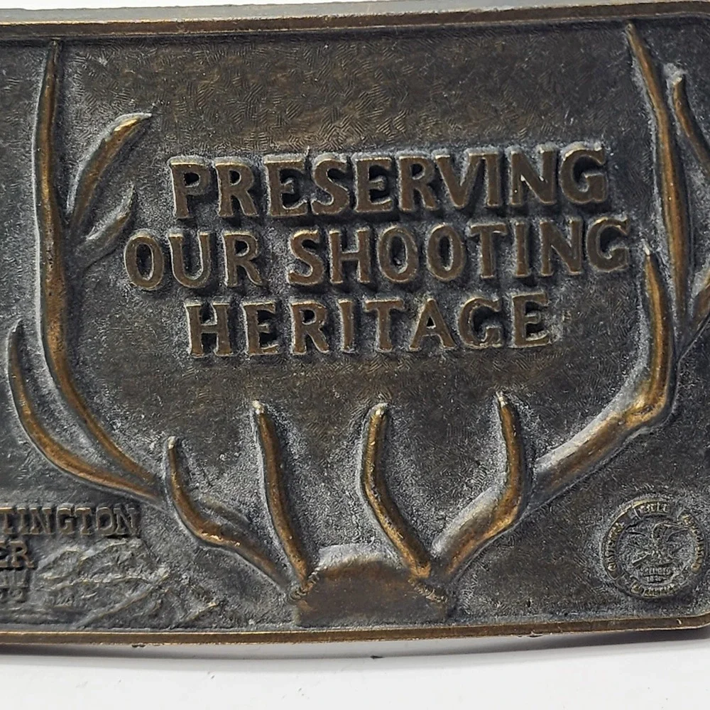 Vintage Solid Brass Belt Buckle. Preserve Our Shooting Heritage/ NRA Whittington